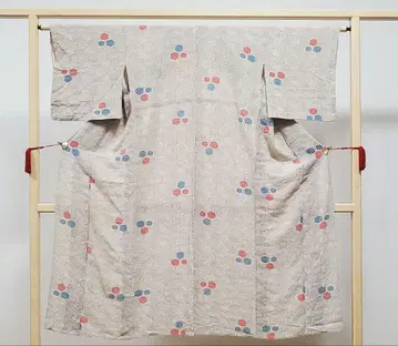 A 홑옷 킷코우 문양 모래색 순수 실크 코몬 기모노
