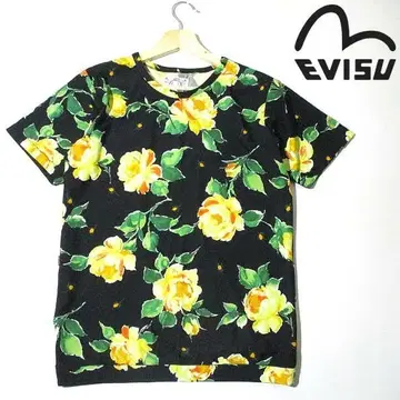 새상품급 에비수 꽃무늬 올 패턴 반팔 티셔츠 40 EVISU 플라워