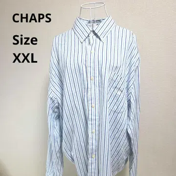 [ 빅 CHAPS ] 화이트 파랑 스트라이프 긴팔 셔츠 사이즈 XXL
