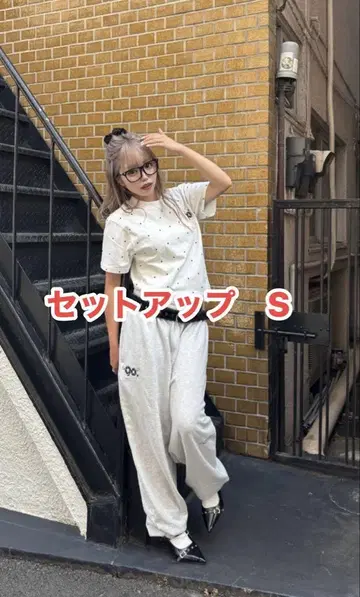 90 Logo Dot Sweat Pants x Cropped Tee S