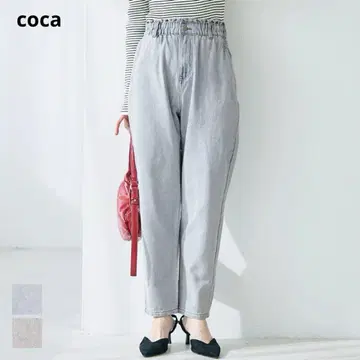 coca 하이 웨스트 허리밴딩 데님 팬츠 여성용