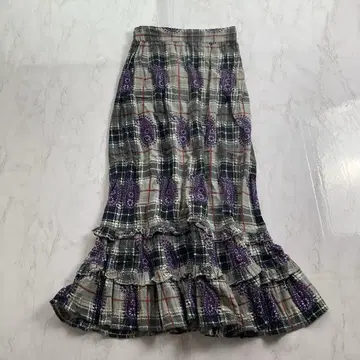 BINDU 빈두 롱 플레어 스커트 페이즐리 체크 인도산