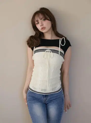 andmary Kitty cable knit tops ivory