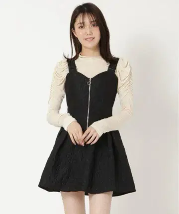 REDYAZEL 엠보 자카드 프론트 지퍼 원피스 블랙