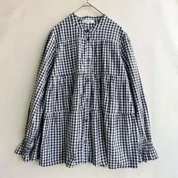새상품급 글로벌 워크 티어드 셔츠 깅엄 체크 L 밴드 카라