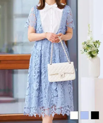 Prima Scherrer 보타이 리본 전체 레이스 원피스 색상: 삭스
