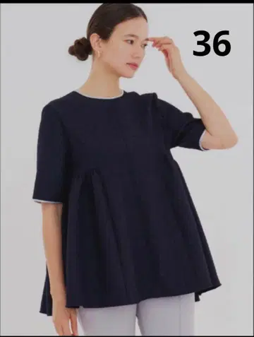 미사용 yori 후쿠레 사이드 개더 블라우스 네이비 36
