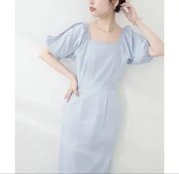 natural couture ako 면마 퍼프 소매 원피스