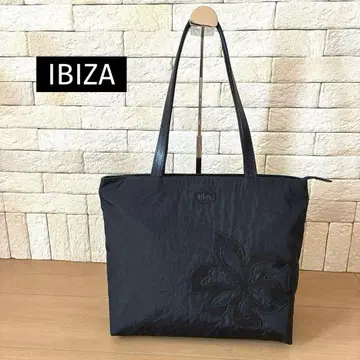 IBIZA 나일론 x 천연 가죽 토트백 '구작 플라워 컷워크'