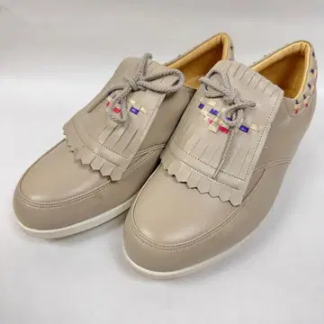 미즈노 베이지 가죽 골프화 프린지 장식 23.5cm