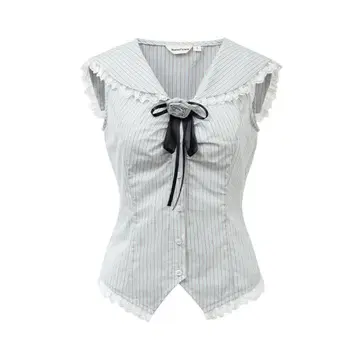 sunset park Striped Blue Shirt [Brooch I