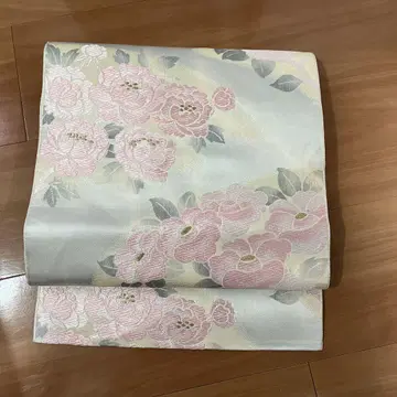 동백과 작약 옅은 핑크 순수 실크 나고야 오비