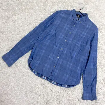 BEAMS HEART 새상품급 긴팔 셔츠 체크 버튼다운 블루 (M)
