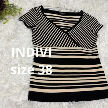 INDIVI 인디비 스트라이프 V넥 반팔 상의 size38