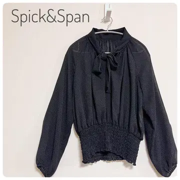 [ 새상품급 ] Spick&Span 블랙 도트 무늬 리본 블라우스 비침