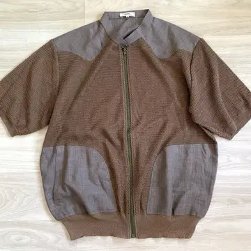 빈티지 린넨 메쉬 셔츠 자켓 지퍼 반팔 vintage