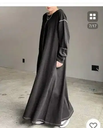 택 포함 새상품 정가 7150엔 F 블랙 티셔츠 긴팔 롱 원피스