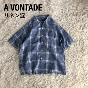 A VONTADE 아본타지 코튼 린넨 체크 셔츠 블루 계열 M