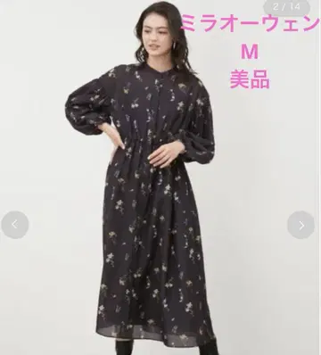 새상품급 미라 오웬 롱 원피스 꽃무늬 플레어 허리밴딩 M 블랙
