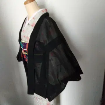 순수 실크 명주 블랙 겉옷, 시원한 문양