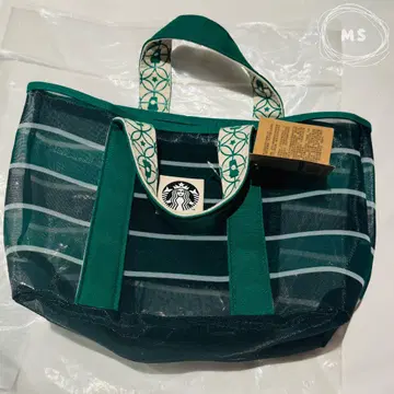 Starbucks 별 패턴 레트로 스트라이프 메쉬 토트백