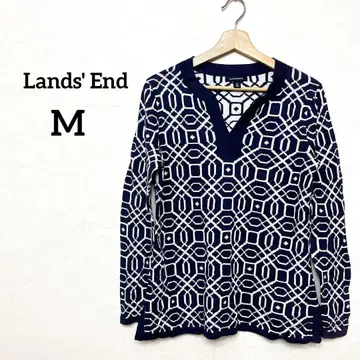Lands' End V넥 스웨터 [M] 네이비/화이트 긴팔 상의