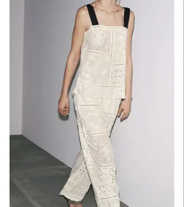 ZARA 패치워크 자수 상의 L 에크루