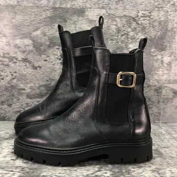 ZARA [ EU37 ] 사이드 고어 부츠 트랙 밑창 벨트 금장 장식