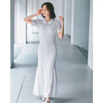 셀포드 카라 레이스 짜임 니트 원피스