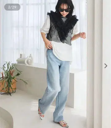 면 100% 하이웨스트 스트레이트 와이드 데님 팬츠