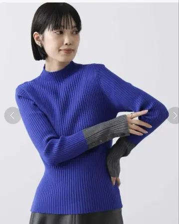 리브 보틀넥 소매 바이컬러 니트 택 포함 새상품