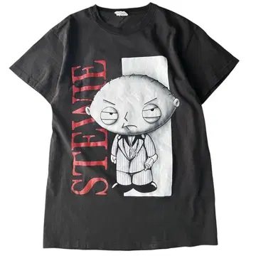 STEWIE 반팔 티셔츠 프론트 프린트 남성용 S 블랙