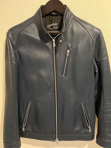 MEN'S BIGI 싱글 라이더 가죽 자켓 네이비 래틀트랩
