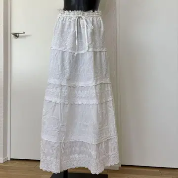 90년대 플레어 스커트 레이스 캉캉 스커트 화이트 코튼