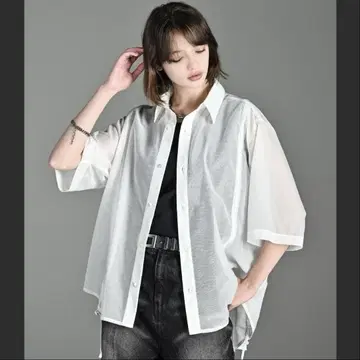 [새상품] ADRER 루즈 실루엣 레이스/시어 셔츠 S 사이즈/화이트