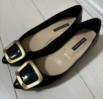 FABIO RUSCONI 블랙 플랫슈즈 에나멜 35
