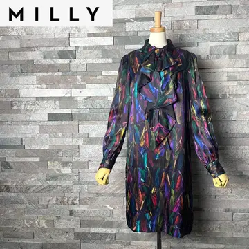 [미사용 새상품] MILLY 밀리 프론트 프릴 타이 실크 원피스 레트로