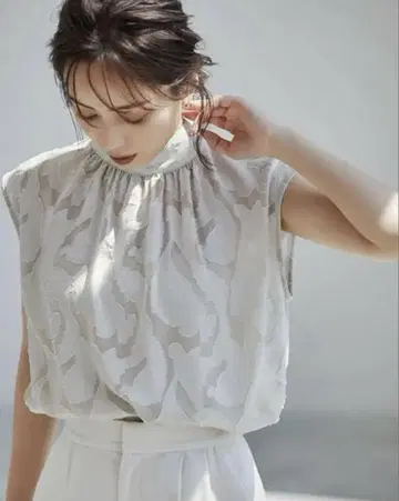 anuans 2way 컷 자카드 스탠드 칼라 블라우스 레이스