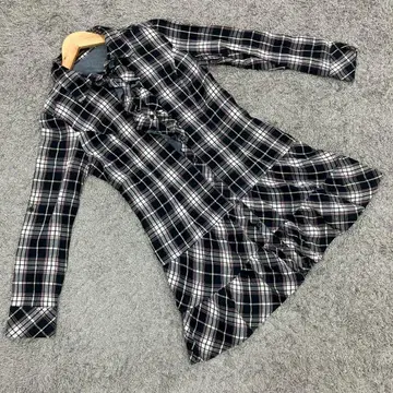 앤드바이핑키앤다이안 긴팔 셔츠 프릴 체크 네이비 (38)