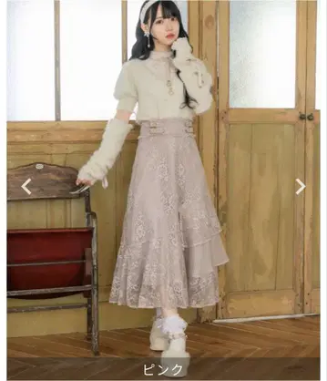 ROJITA 전체 레이스 언밸런스 티어드 롱 스커트