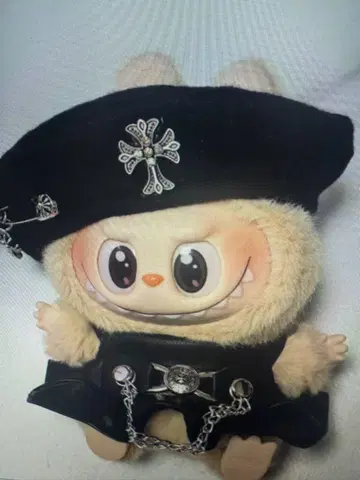 LABUBU 블랙 가죽 재킷 스타일 라부부 17cm 옷 갈아입기 2세트