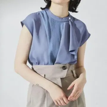 유나이티드 도쿄 핀턱 바이컬러 블라우스 블루