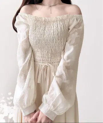 숄더 2way 소매 시어 오프숄더 자카드 원피스