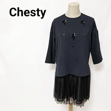 [새상품급] Chesty 체스티 화려한 비쥬 장식 튤 원피스 블랙
