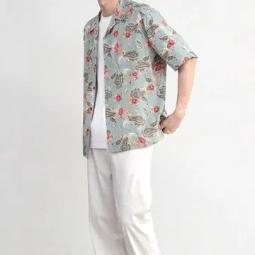 라토랩 페이즐리 푸딩 오픈 카라 반팔 셔츠 (색스 블루) L