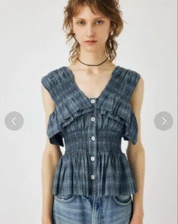 MOUSSY 마우지 CHECK GATHER 상의 블루