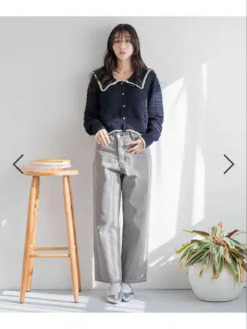 BIG 카라 레이시 가디건 네이비