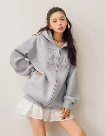 다리치 아플리케 DD 로고 후드티 free 그레이