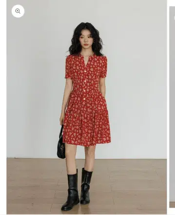 오로라 부티크 Red Small Floral Dress M