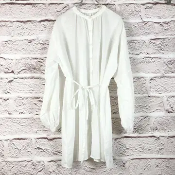 r291 LOWRYS FARM 화이트 튜닉 긴팔 허리 리본 F
